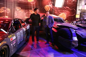 "Batman v Superman: Dawn of Justice" star Ben Affleck gets an in-depth look at Dale Earnhardt Jr.'s film-inspired No. 88 Batman Chevrolet at Warner Bros. Studios on Thursday, March 17, 2016, in Burbank, CA. (Photo by Eric Charbonneau/Invision for Warner Bros./AP Images)